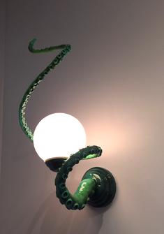 Adam Wallacavage Green Tentacle Sconce, (2016) Set of Two Lamp Parts, Epoxy Clay, Epoxy Resin, & Spray Paint 20 in h x 11 in w x 12 in d SOLD