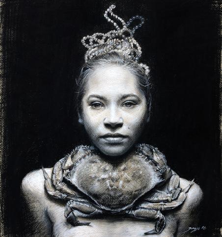 Victor Grasso Study for "She Crab" 2016  Black and White Charcoal on Toned Paper, 13" x 14" SOLD