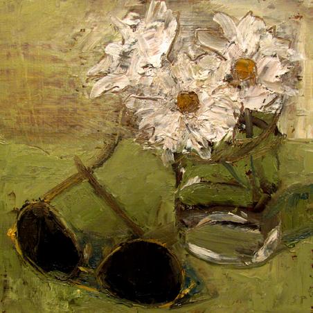 Sean Taylor, Cloudy Day with Daisies" Oil on Panel, 9" x 9" SOLD